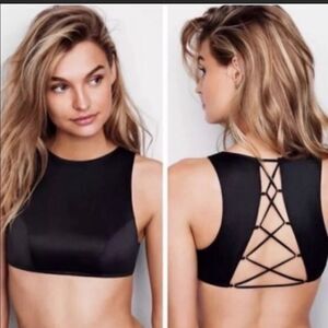 Victoria’s Secret Satin lace up high neck bra top